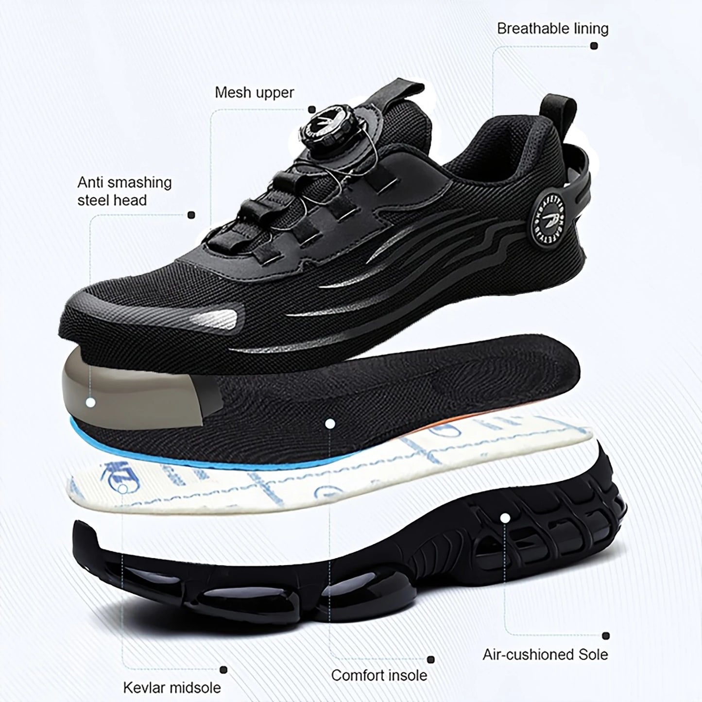 Men's Steel Toe Safety Shoes with Rotating Button Wear-Resistant/Puncture Proof Work Sneakers for Protection