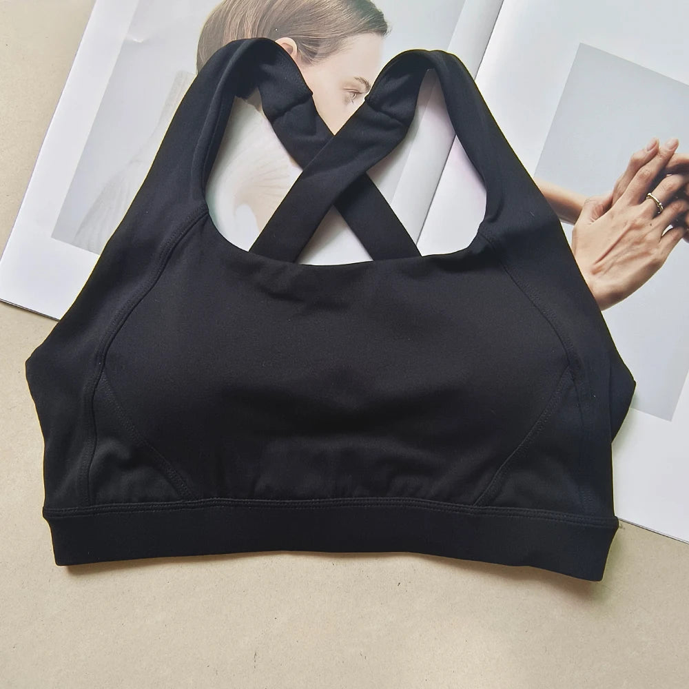Solid color cross back sports bra quick drying shock-absorbing/Pilates yoga vest running and fitness bra