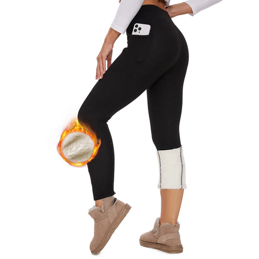 Thick White Fleece Pocket legging Women/Thermal Leggings For Cold Weather