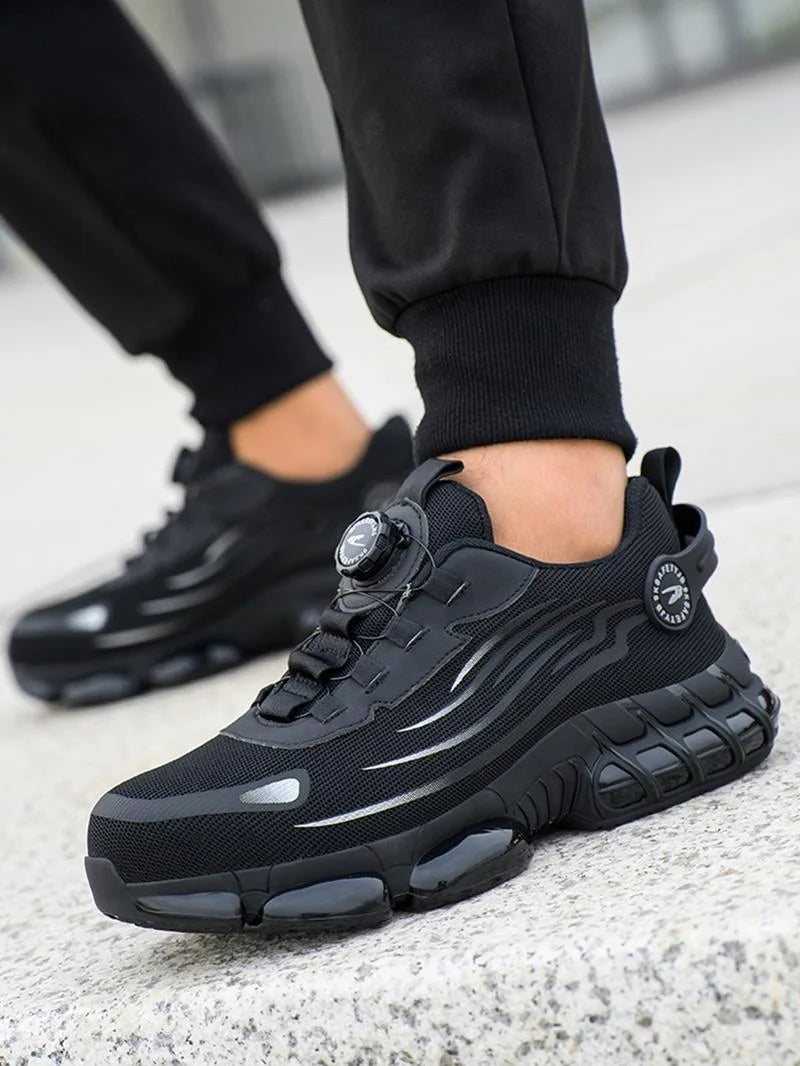 Men's Lace Up Low Top Anti Piercing & Anti Smashing Safety Shoes/with Rotating Button, Contrast Mesh Work Shoes, for Outdoor