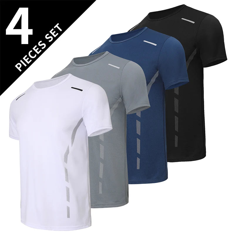 4/1 Pcs Men's Summer Multicolor Quick-drying Sports Short Sleeve/Loose Breathable Fitness Running Badminton T Reflective Strip