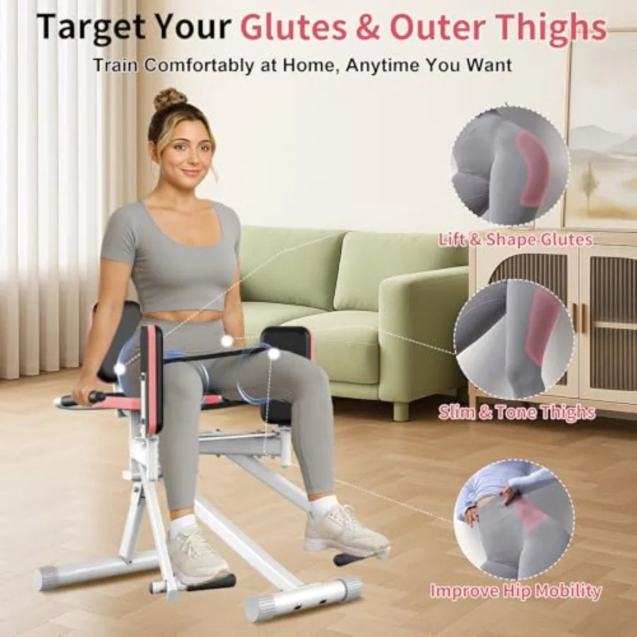 Hip Abductor Machine for Home Gym with Booty Resistance Band/Compact Glute Machine and Leg Exercise Equipment