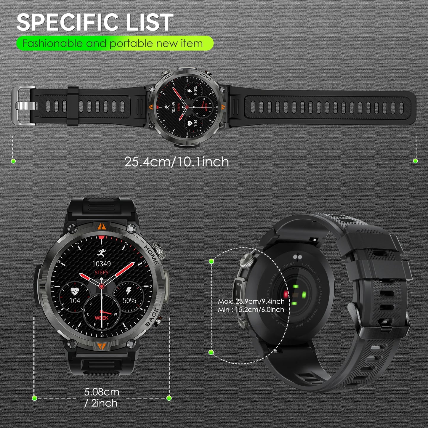 EIGIIS New KE3 Bluetooth Call Smart Watch Full Touch Screen/Health Monitor Clock With Flashlight  For IOS Android