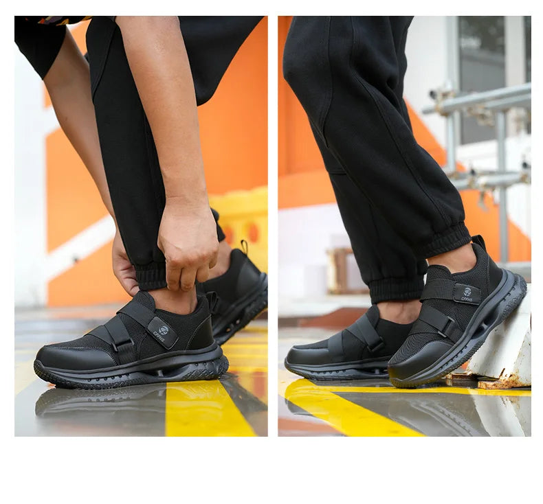 Velcro-Fastened Men's Breathable Casual/Work Safety Shoes with Impact and Puncture Resistance