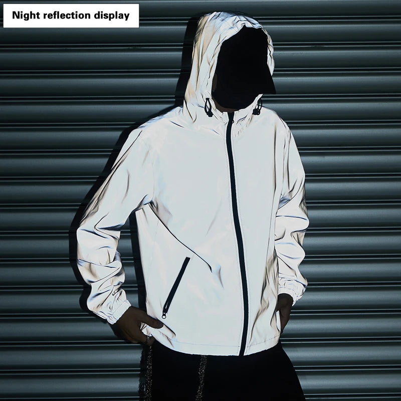 Night Reflective Clothes Spring New Men's Hooded Jacket Outdoor/Run Casual Windproof Coat Couples Hip-hop Streetwear S-5XL