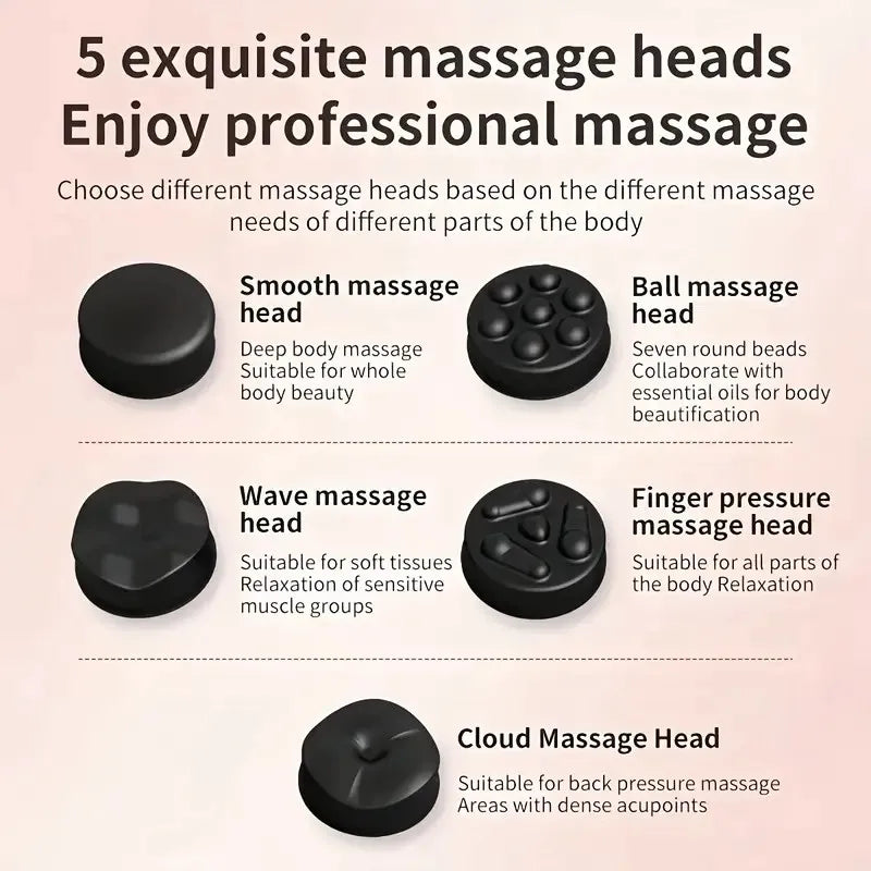 Portable Massage Gun Multifunctional Massager with 5 Massage Heads/USB Charging and Fat Pushing Machine White Suitable for Body