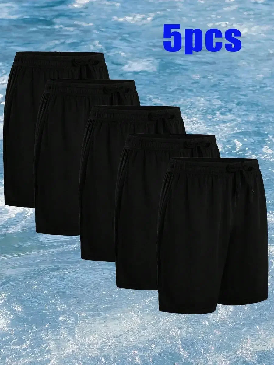 5 Pcs Men's Athletic Performance Shorts Quick Dry Polyester Micro Mesh/With Elastic Waist & 2 Side Pockets