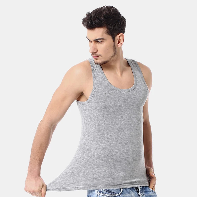 Men's solid color basic cotton narrow shoulder vest fashion/casual men's T-shirt sports fitness Joker round neck youth vest