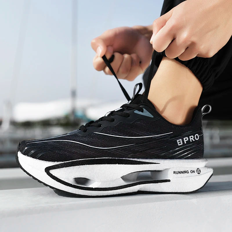 Men Breathable Mesh Comfortable Sports Shoes Fashion Color-Block/Sneakers Carbon Plate Support Light Rebound Running Shoes