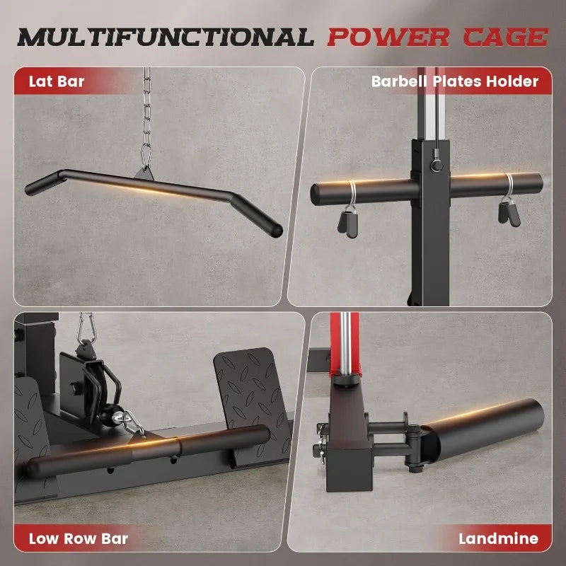 OPPSDECOR Smith Machine Power Rack for Home Gym/All-in-One Power Cage Squat Rack with LAT Pulldown Cable Machine