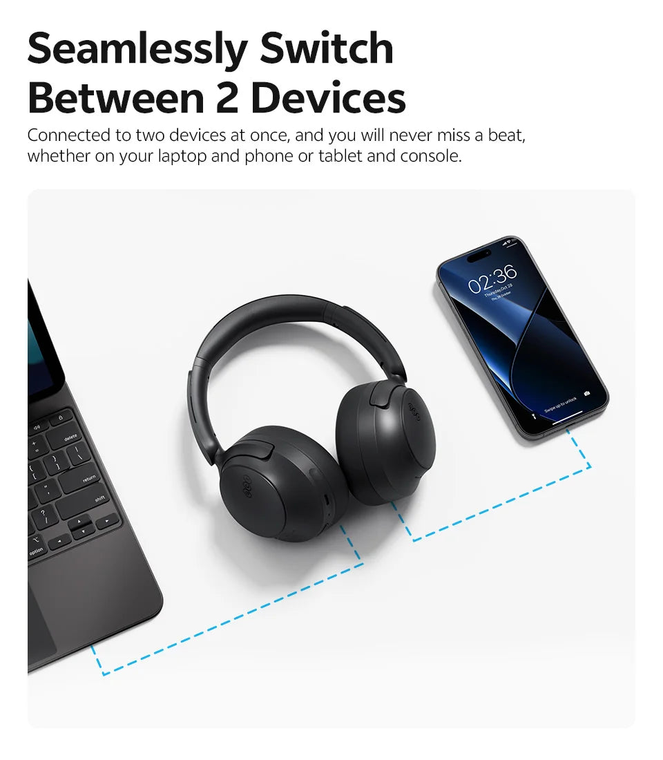QCY H3S Over Ear Headphone Hi-Res LDAC Spatial Sound Headset/H3S -56dB Adaptive ANC Wireless Earphone Bluetooth 6.0 102Hrs
