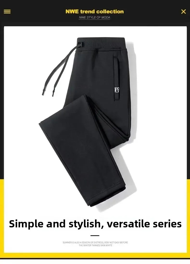 Men's Autumn/Winter Fleece-Lined and Thickened Sweatpants/Versatile Casual Straight-Leg Pants Loose-Fitzip U pocket Solid Color