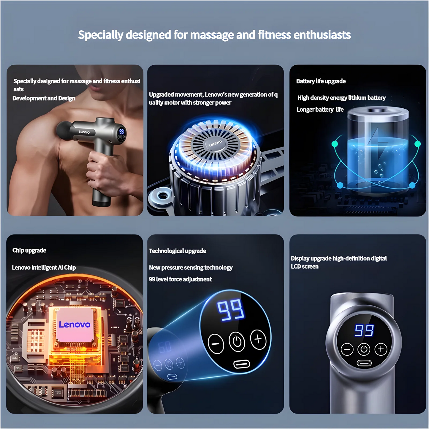 Lenovo N2 N3 Muscle Relaxation Massager Genuine Brand Fascia Gun/6-8Massage Head Relieve Muscle Tension and Soreness Portable