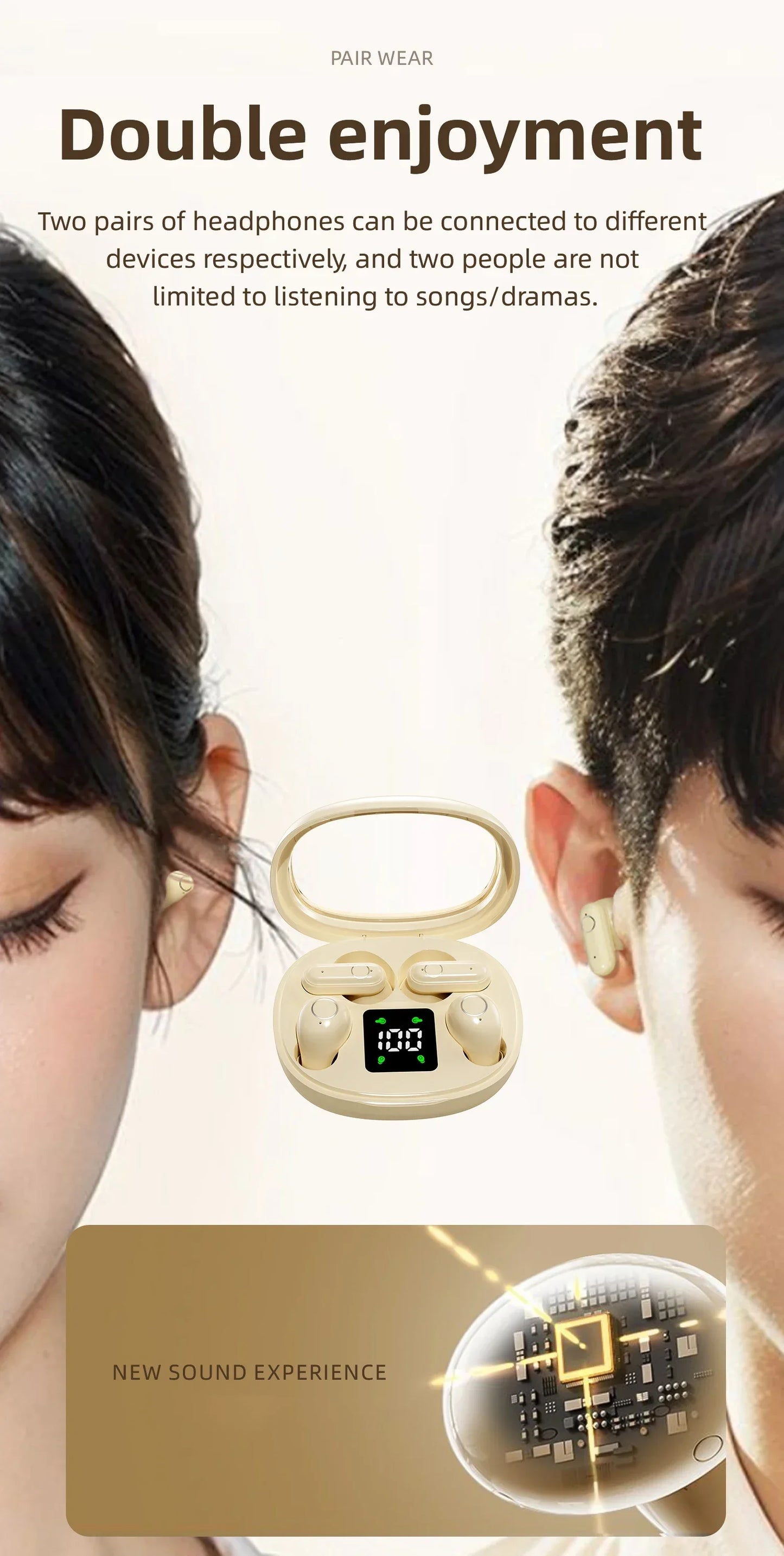 New Dual Wireless Bluetooth Earphones, HiFi Sound Low Latency/Noise Reduction Earbuds for iPhone Android
