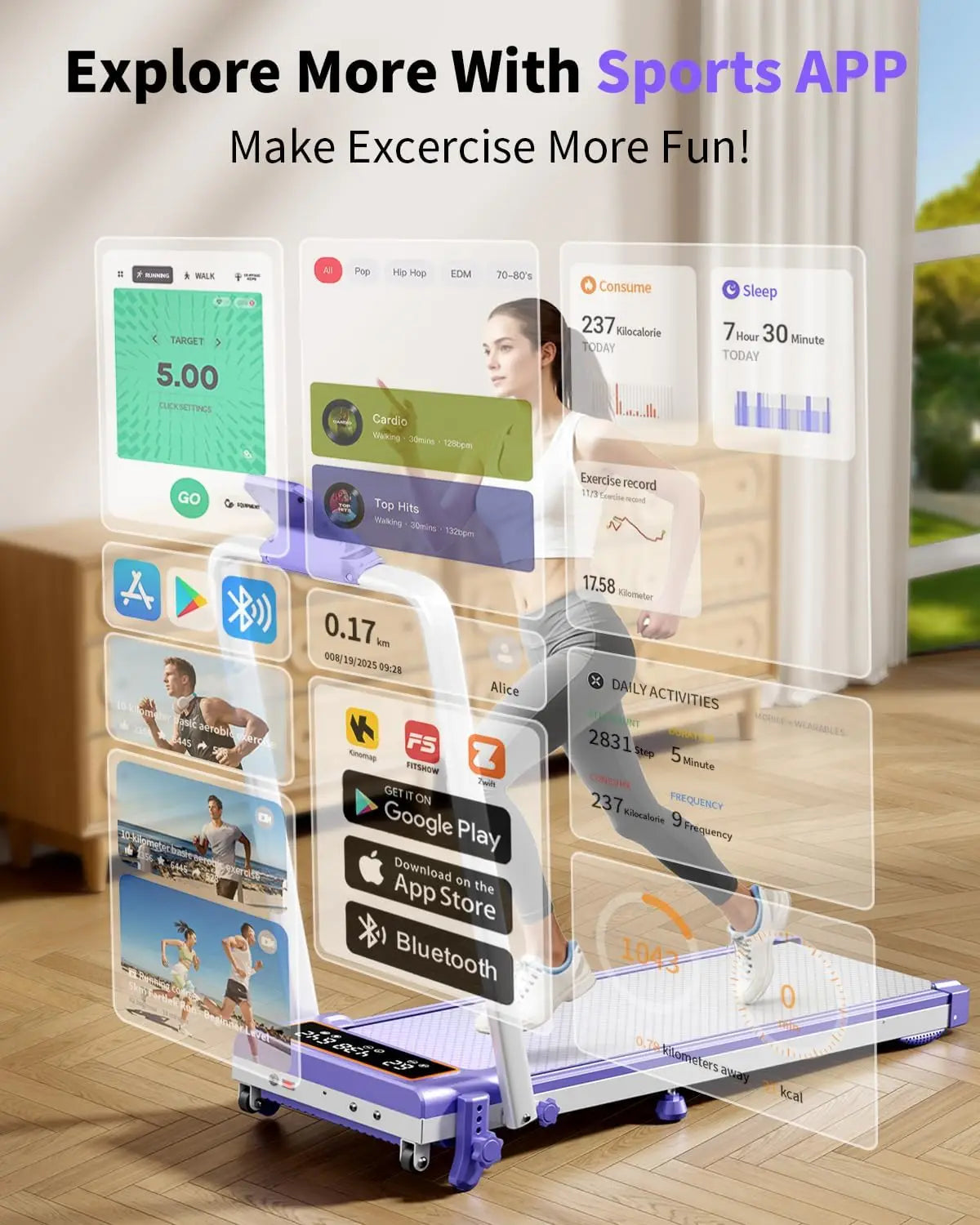Folding Walking Pad with 15% Incline/RGB Light/Dual Screen Display/3.5HP Treadmills for Home,350lbs Capacity Smart App