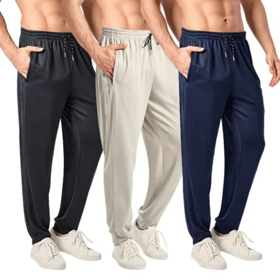 Men's Mesh Jogger Sweatpants 3 Pack Lightweight Quick Dry/Athletic Pants with Zipper Pockets for Workout, Running