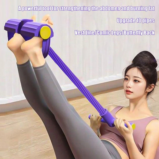 10-Tube Yoga Pedal Puller Woman Resistance Bands Abdomen/Waist Arm Training Elastic Pull Rope Fitness Equipment