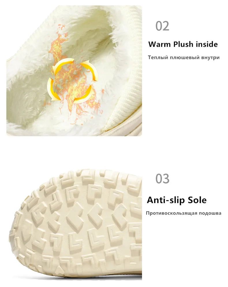New Fashion Cotton Men's Slippers Winter Warm Plush Men Slides/Waterproof Men Indoor Outdoor Men's Warm Shoes