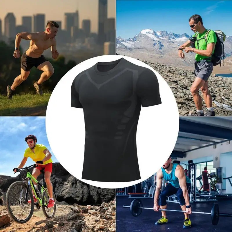 Tight Sleeve T Shirts Men Ionic Shaping Tight Workout Shirt/Quick Drying Compression Short Sleeve High Elastic T-Shirt