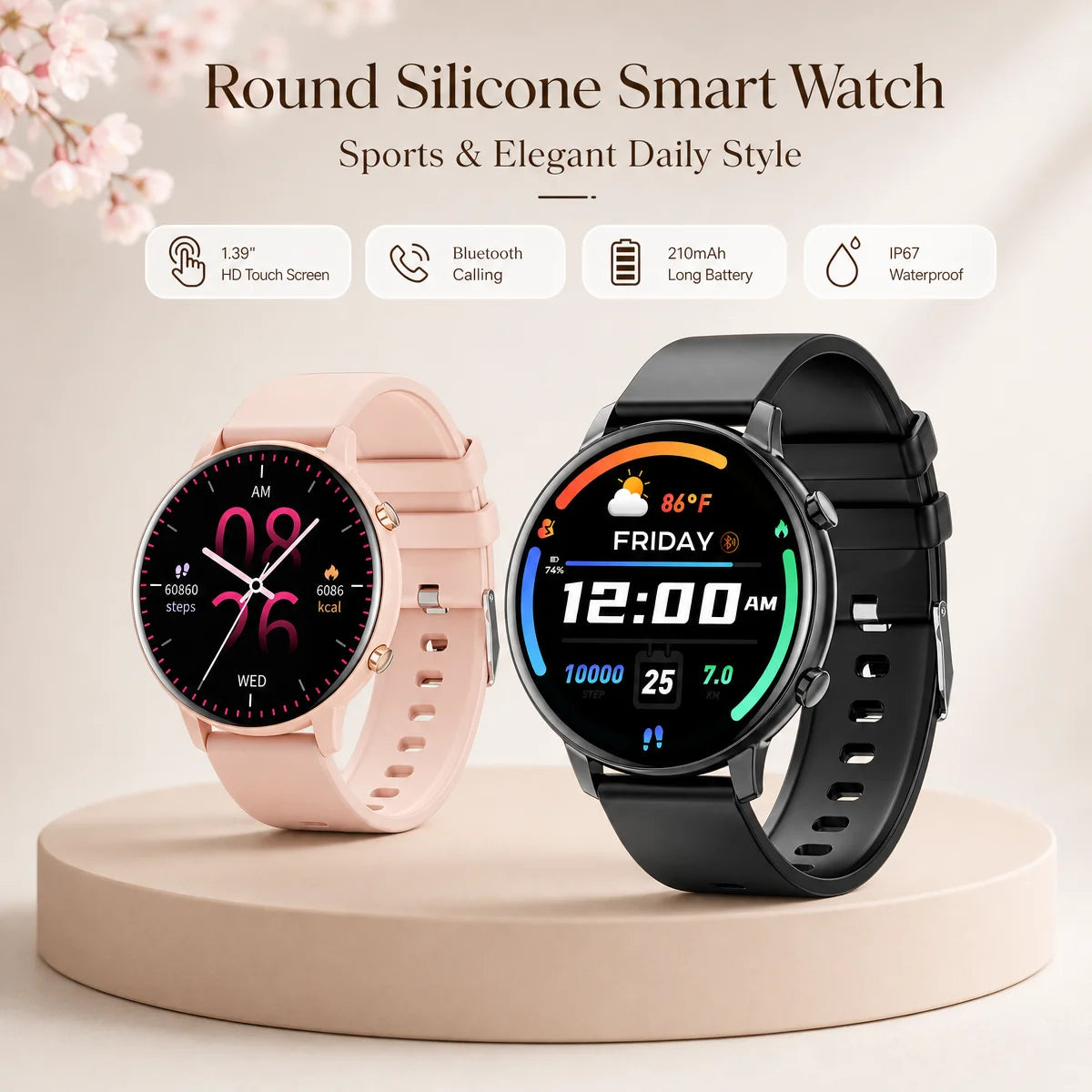 1.39" Round Smart Watch for Women Bluetooth Call Fitness Tracker/Custom Dial IP67 Waterproof 178 Sports Modes Heart Rate