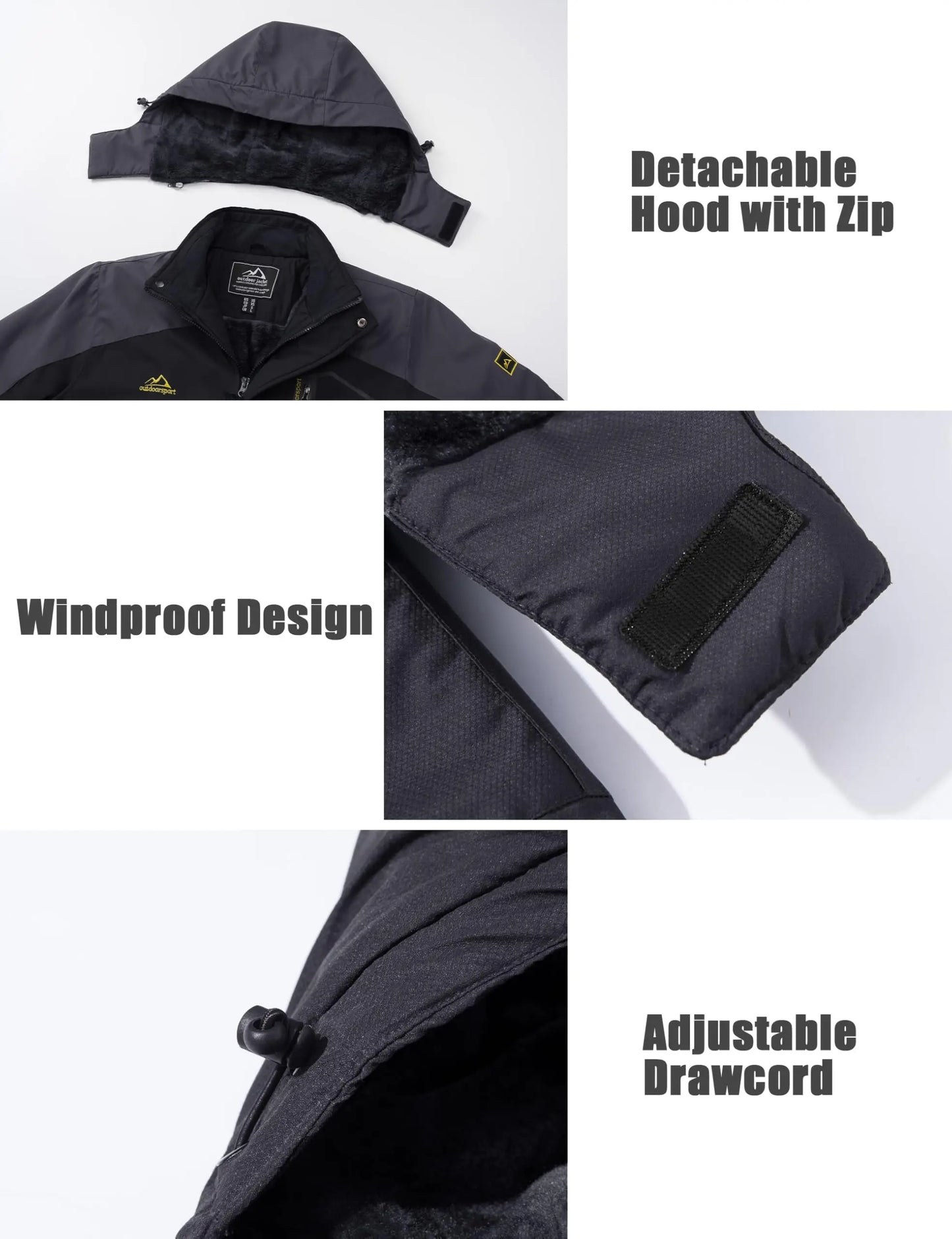 Men's Water-Resistant Ski Jacket Winter Fleece Lined/Snow Coat Warm Windproof Outdoor Jacket