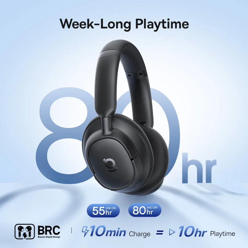 Baseus ANC Wireless Headphones 98% Adaptive/Hybrid Noise Cancelling Headsets Hi-Res LDAC Headphone Bluetooth 6.0