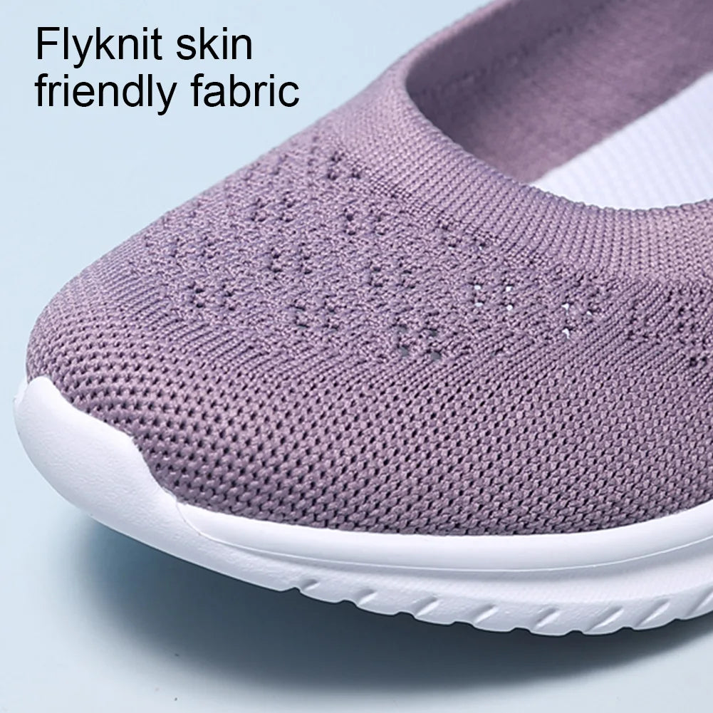 Women Knit Sneakers Slip On Flat Shoes Lightweight Loafers/Walking Sneakers Nursing Flats for Indoor Outdoor
