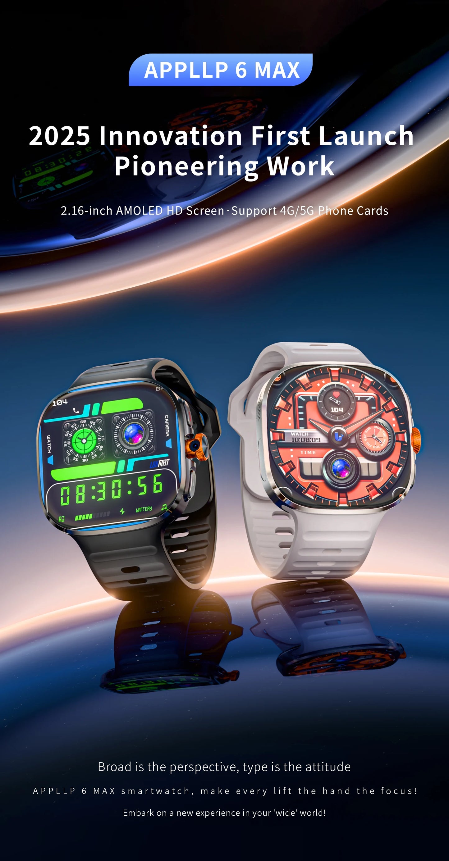 LOKMAT New APPLLP 6 MAX Android Smart Watch Phone Amoled Touch/Screen Rotating Camera AI Translation Function