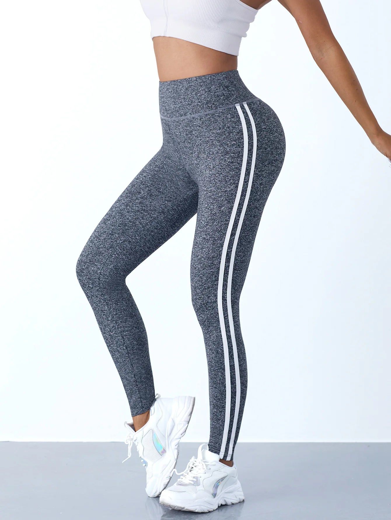 Simple Yoga Leggings With Side Stripes For Women/Tummy Control Slim Sports Casual Tights Gym Leggings