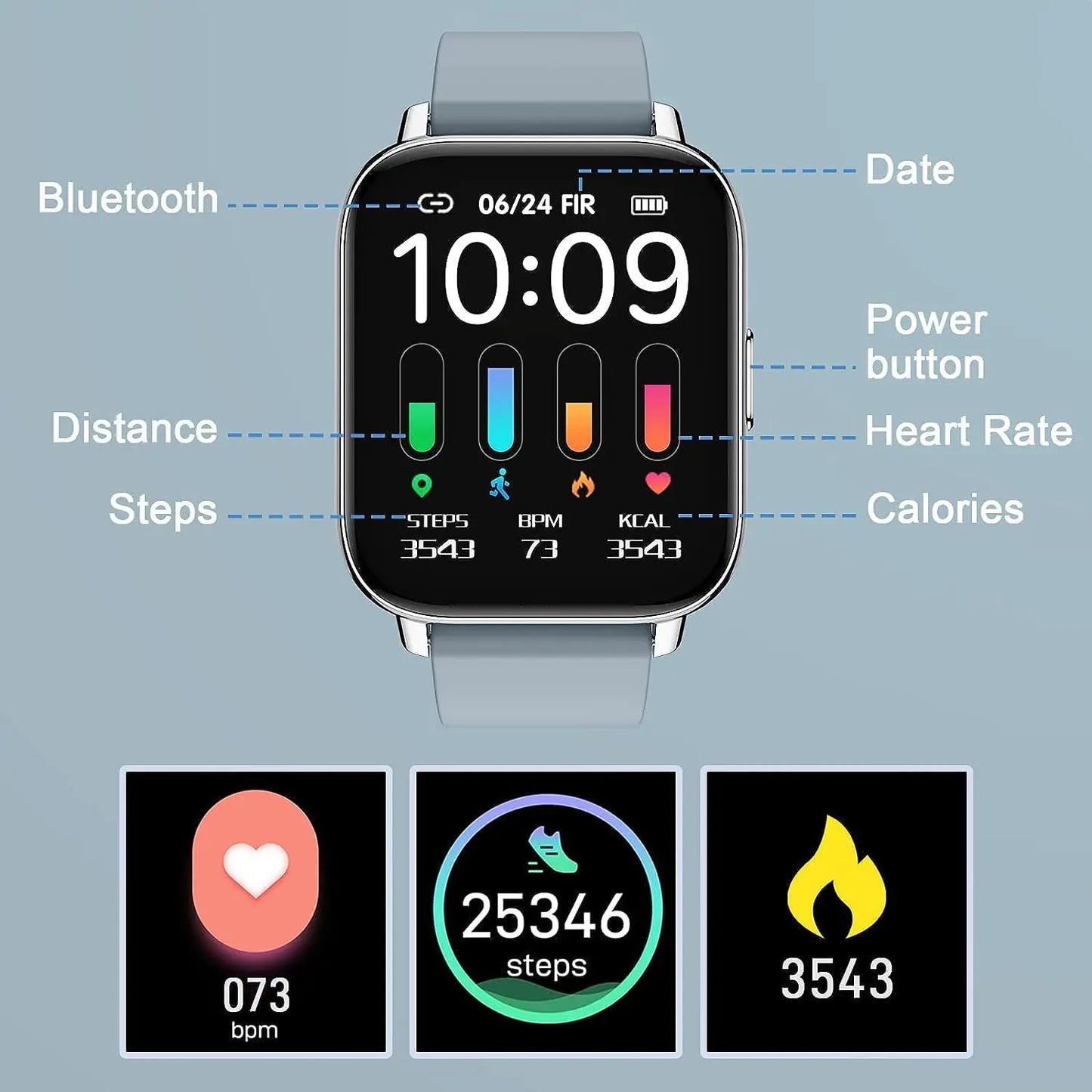 Nerunsa Smart Watch Fitness Tracker 1.69" Touch Screen Smartwatch/Fitness Watch Heart Rate Monitor/Pedometer/Sleep Monitor.