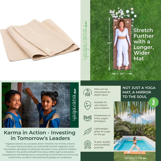 Yogasana Organic Cotton Yoga Mat Non Slip Hand-Woven Foldable Yoga Mat/Provides Excellent Comfort, Traction & Support