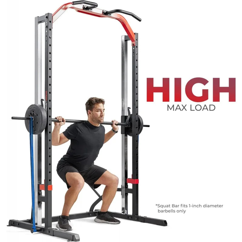 Sunny Health & Fitness Premium Squat Smith Machine Power Rack Fitness Gym Equipment