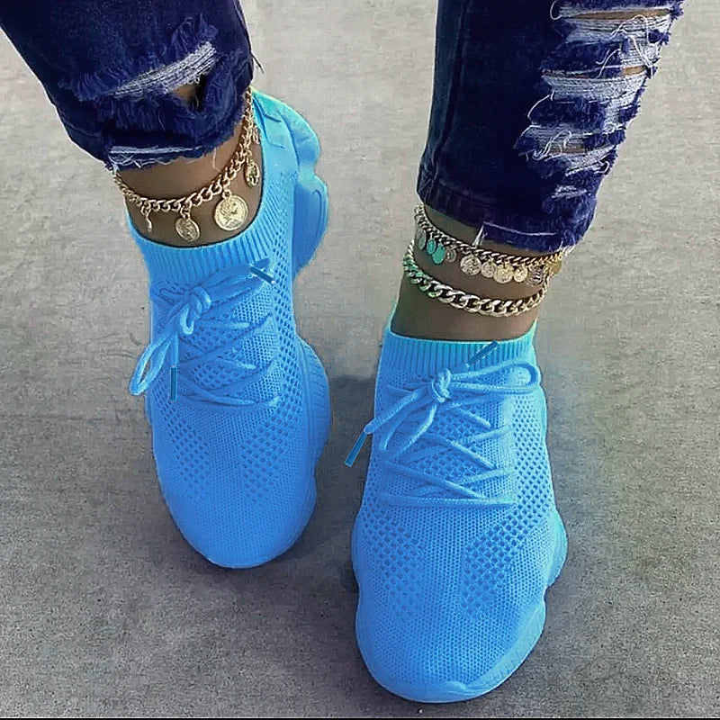 Women's Sneakers New Fashion Breathable Trainers Comfortable Sneakers/Women Mesh Fabric Lace Up Female Footwear Women Shoes