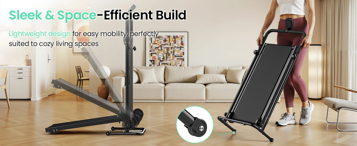 Akluer Non-Motorized Foldable Workout Treadmill/Dual Flywheel with Fixed Incline, LCD Monitor, Slip-Resistant Belt & Comfort Foam Grips