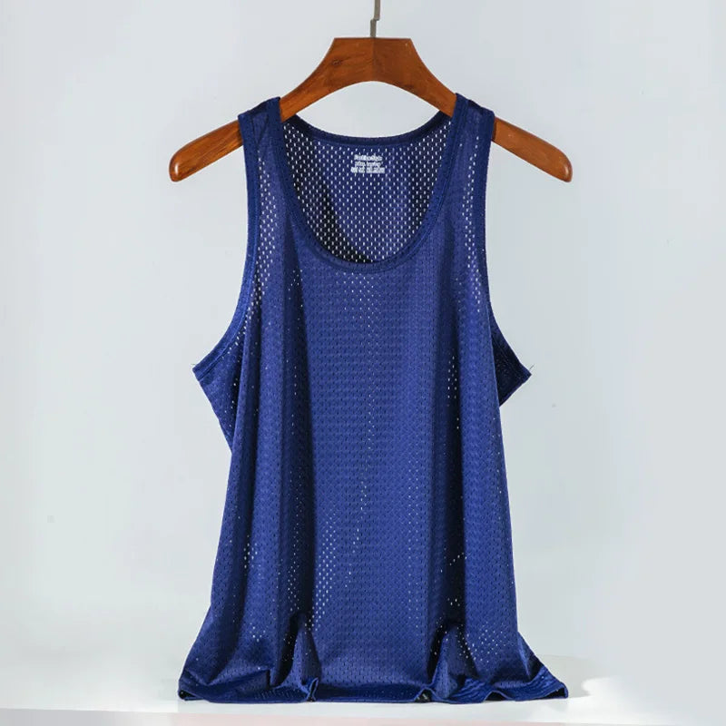 Men's Ice Silk Mesh Tank Tops Gym Stringer Transparent Bodybuilding/Sleeveless Shirt Fitness Vest Male mesh Muscle Shirt