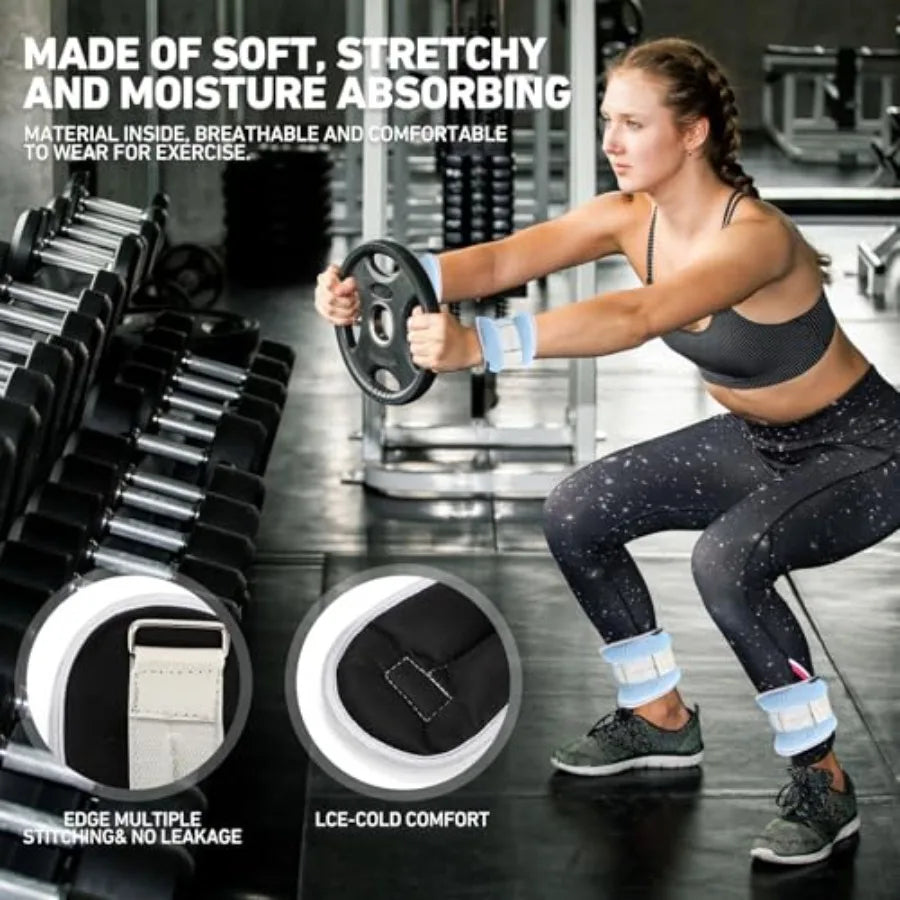 Ankle weights set for gym yoga fitness workout walking jogging running/neoprene fabric black adjustable 2/3/4/6 lbs per pair