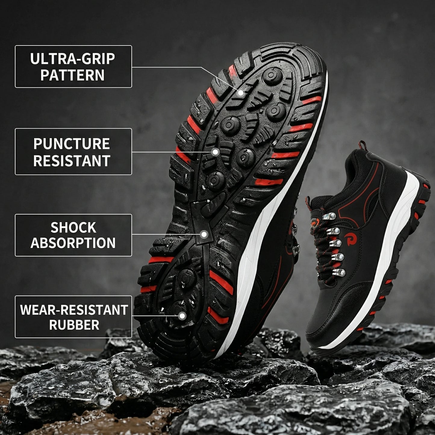 Men Steel Toe Safety Shoes Anti-Puncture Non-Slip Work Boots/Wear-Resistant Breathable Hiking Safety Sneakers for Industrial Work
