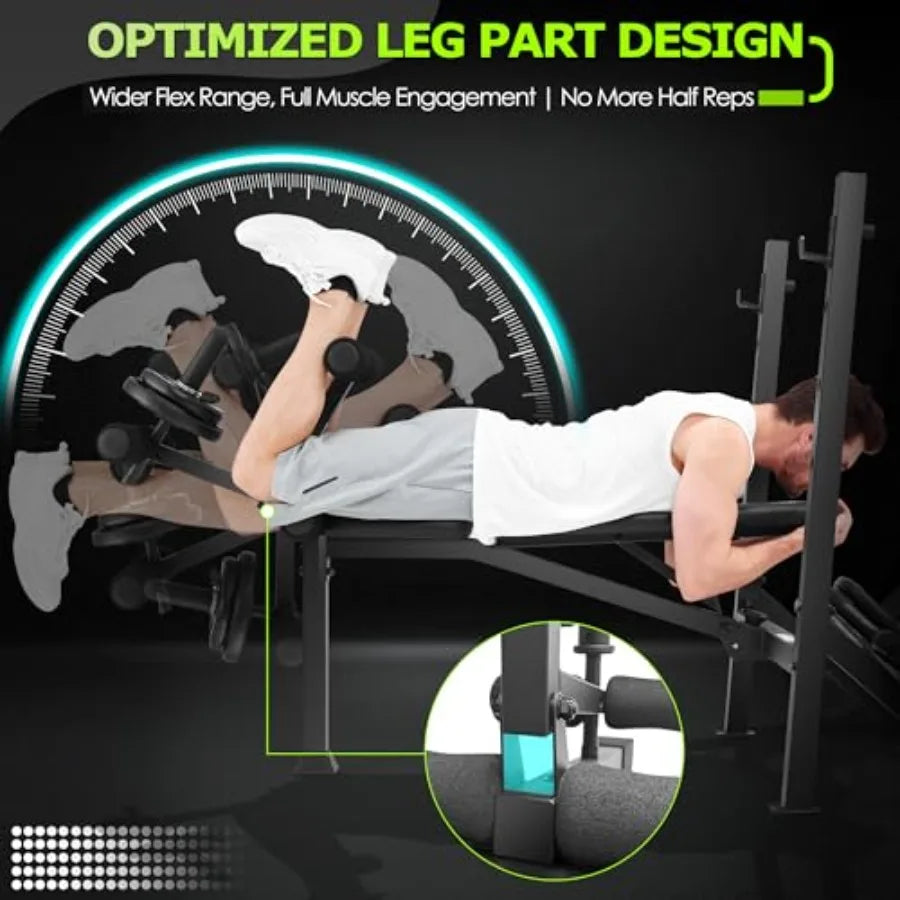 900LBS Weight Bench Set with Squat Rack Adjustable Bench Press/Bench with Leg Extension & Leg Curl, Incline Decline Flat Foldable