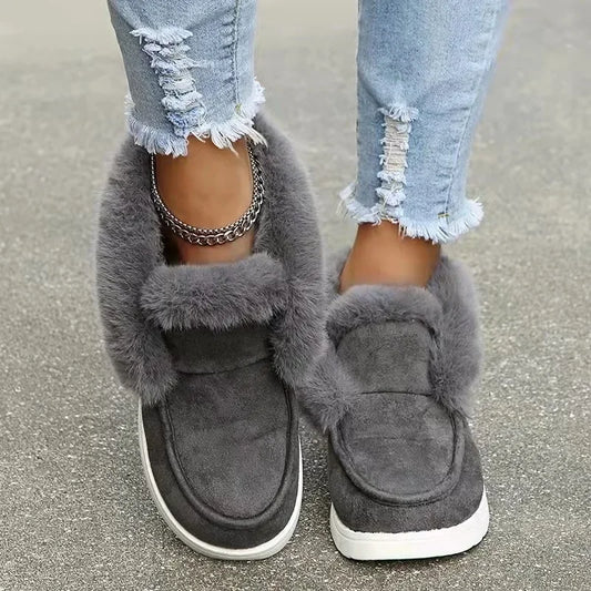 New Ladies Slip on Comfortable Ankle Boots Women Winter Warm/Plush Fur Snow Boots Suede Shoes Female Footwear Boots