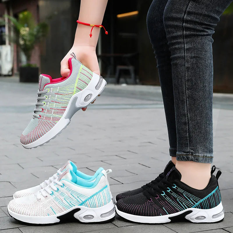 Trendy Shoes for Women Summer Breathable Comfortable Sneakers/Lace up Running Shoes Women's Knit Mesh Design Sports Shoes