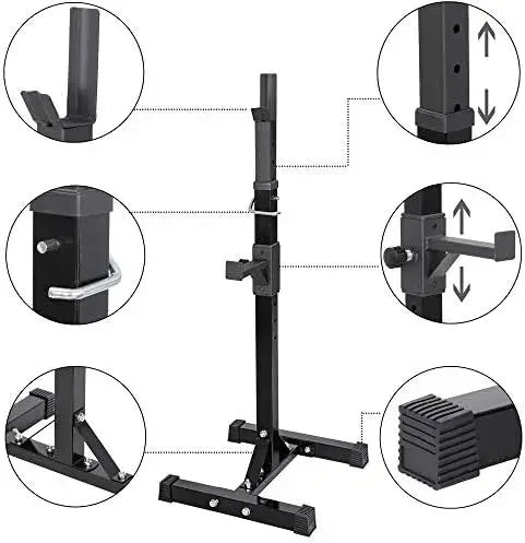 Pair of Adjustable Height 40"-66" Portable Dumbbell Racks/Sturdy Steel Squat Rack Barbell Free Bench Press Stands Home Gym