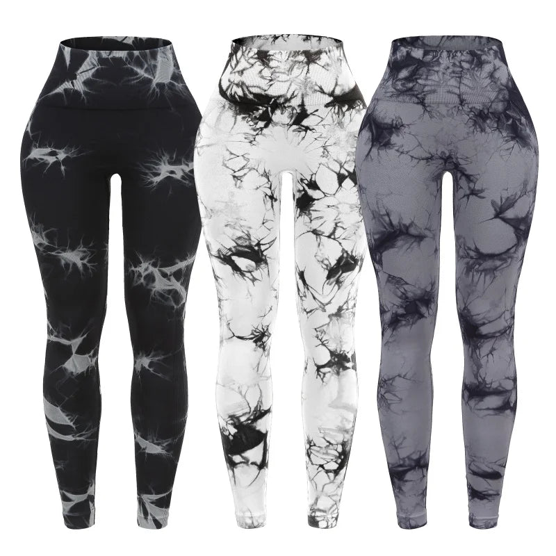 3 Piece Workout Leggings Sets for Women High Waisted Tie Dye Gym Scrunch/Lifting Seamless Yoga Leggings Athletic Pants