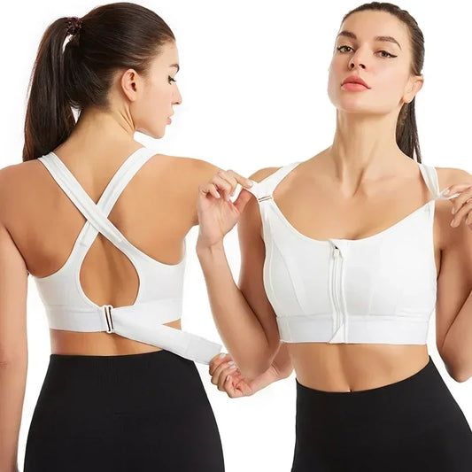 Women Sports Bras Tights Crop Top Yoga Vest Front Zipper Plus Size/Adjustable Strap Shockproof Gym Fitness Athletic Bras