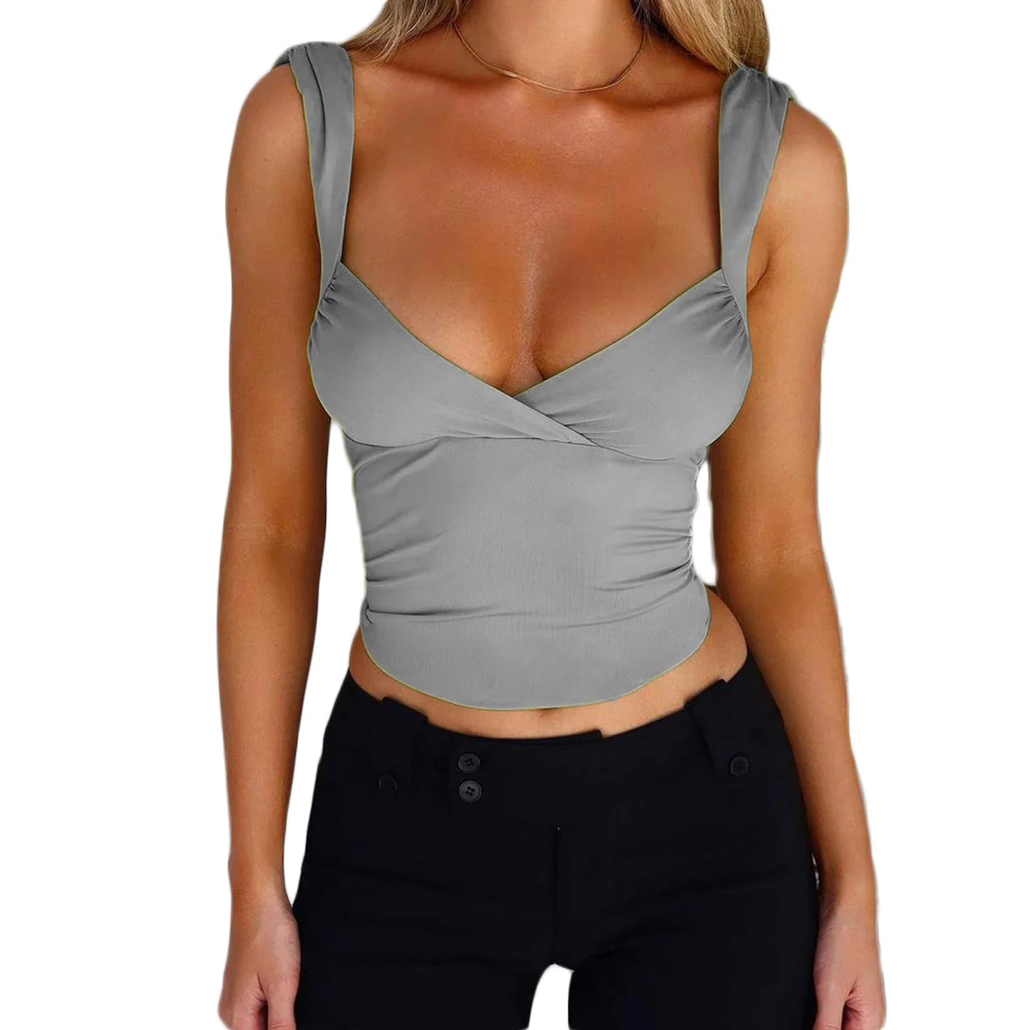 Women Solid Color Camisoles V-Neck Sleeveless Tie-Up/Backless Tank Tops Summer Vests Tops Streetwear