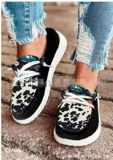 Cow Print Canvas Shoes Women/Low Animal Printed Men Casual Vulcanized Shoes
