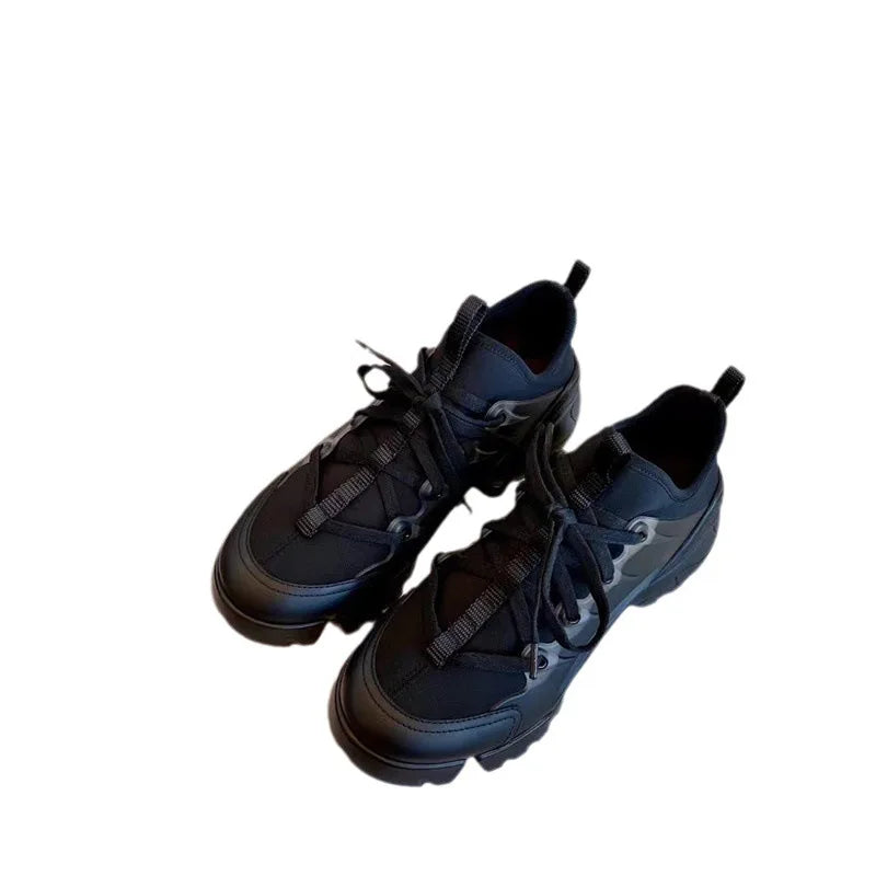 2026 New D-style Multi Color Shoes Women Genuine Leather Round Toe/Lace Up Platform Height Increasing Casual Sports Sneakers