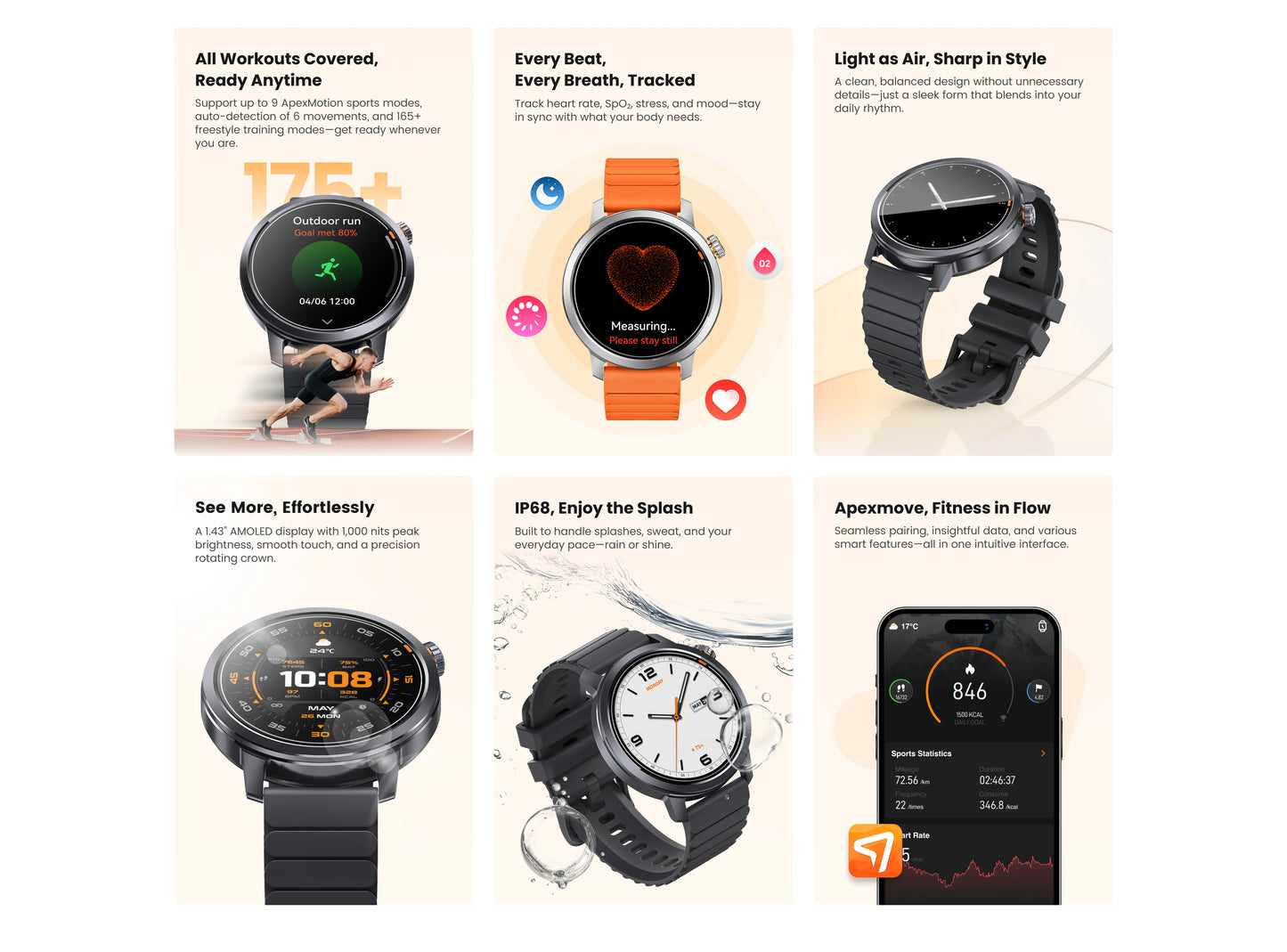 KOSPET ORB Smart Watch For Men Women Lightweight Design Waterproof/Bluetooth Call 8 Apex Motion Sport Modes 180 Training Modes