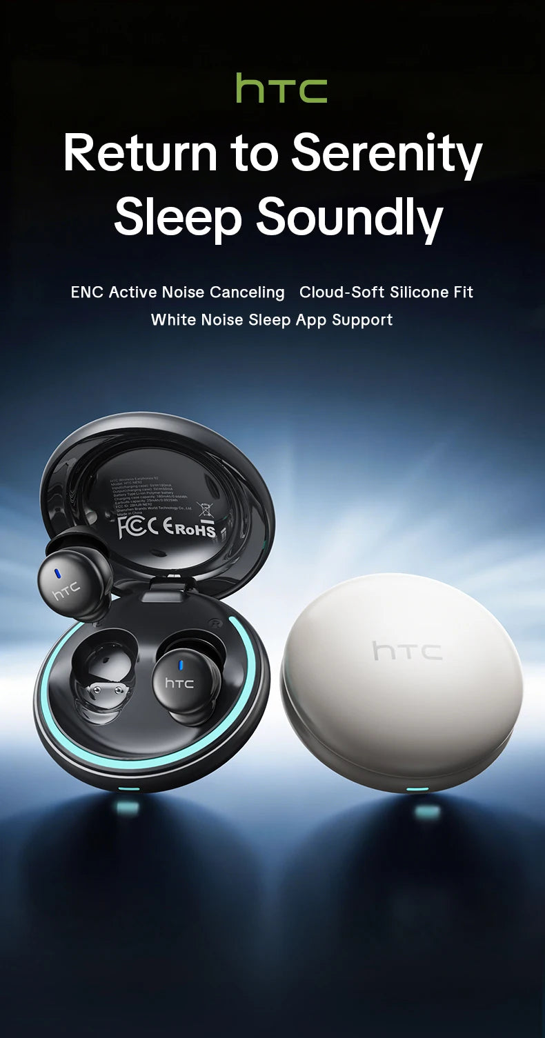 HTC NE92 Wireless Bluetooth 6.0 Sleep Earbuds In Ear Headphones/Mini Invisible Earbuds 30H Playtime Comfortable Secure Fit Earbud