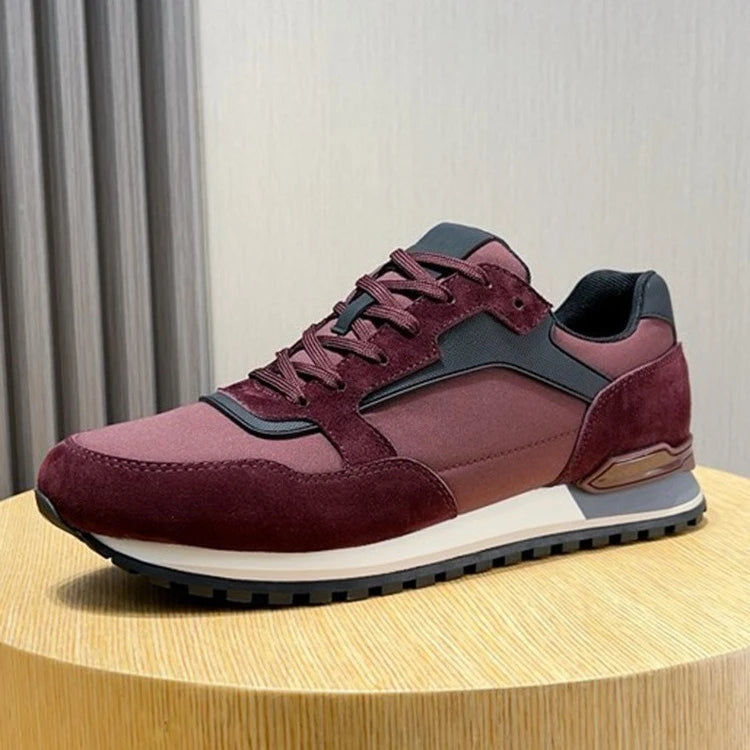 New Men's Casual Sports Sneakers Genuine Leather Patchwork/Fabric Korean Style Versatile Comfort Travel Shoes