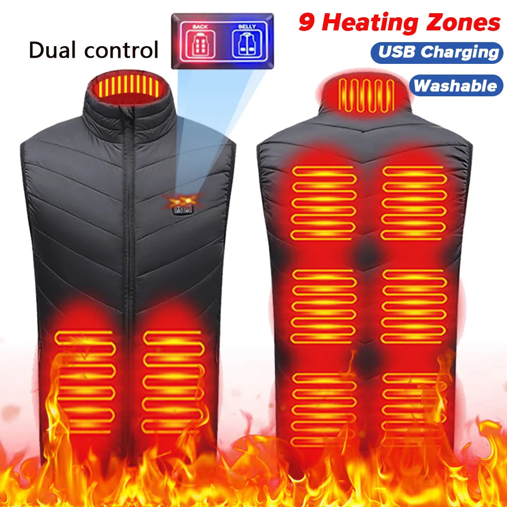 Male Winter Heated Vest Jacket Warm/USB Heating Jackets Smart Thermostat Hooded